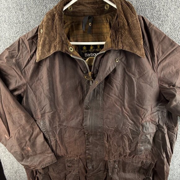 Barbour Beaufort Waxed Jacket Men Full Zip Red Brown Size 46 Collared Coat - Picture 1 of 16